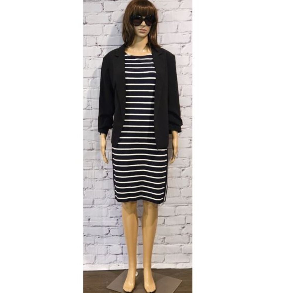 BANANA REPUBLIC - Navy and white short sleeve striped dress - Picture 13 of 15